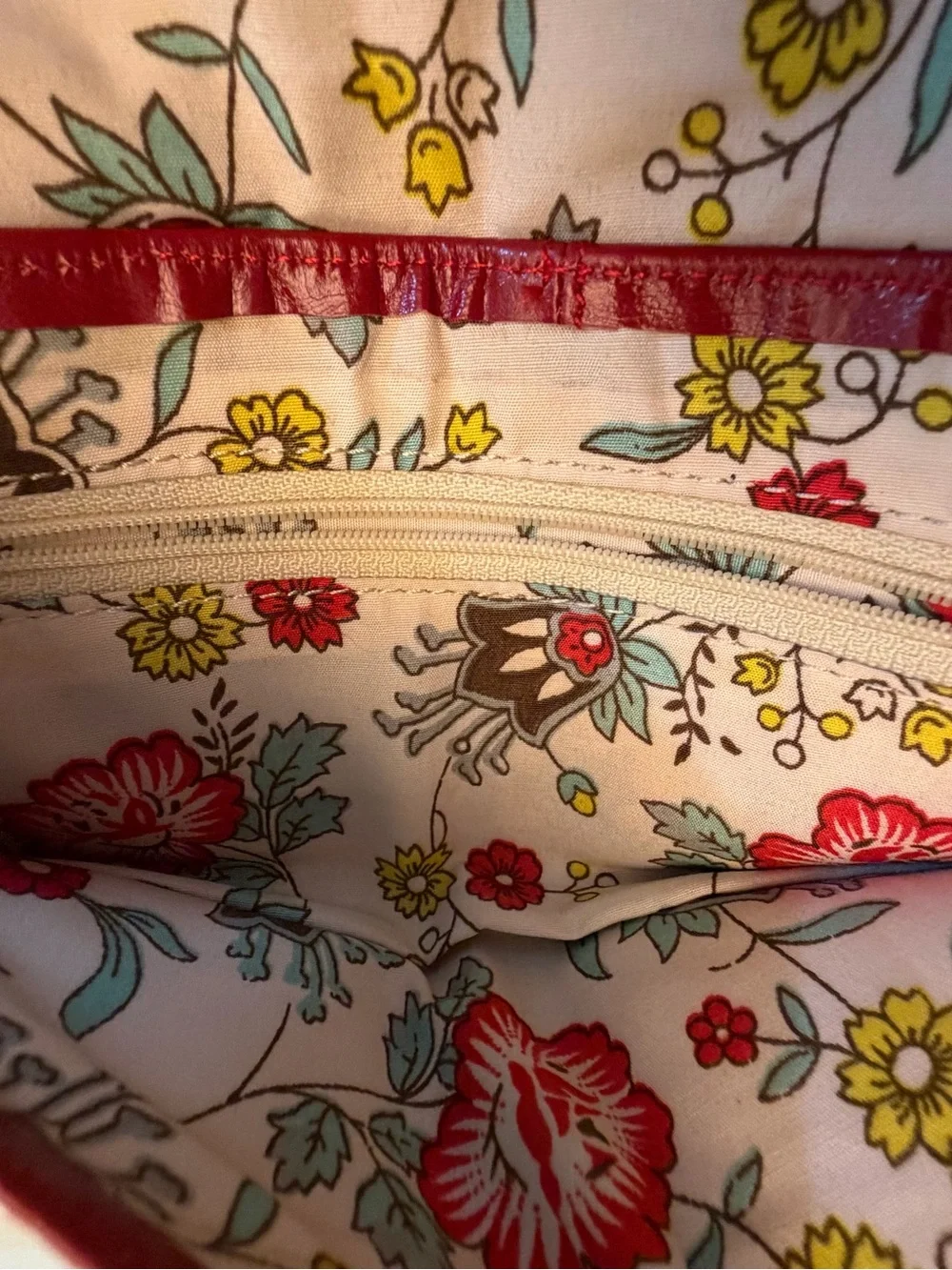Red Clutch Wallet Floral Lined Snap Closure Organizer Approx. 4” x 9”